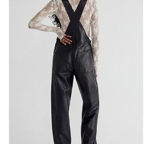Free People Ziggy Overalls Jumpsuit Faux Leather Women's Size Small Black - Picture 7 of 16